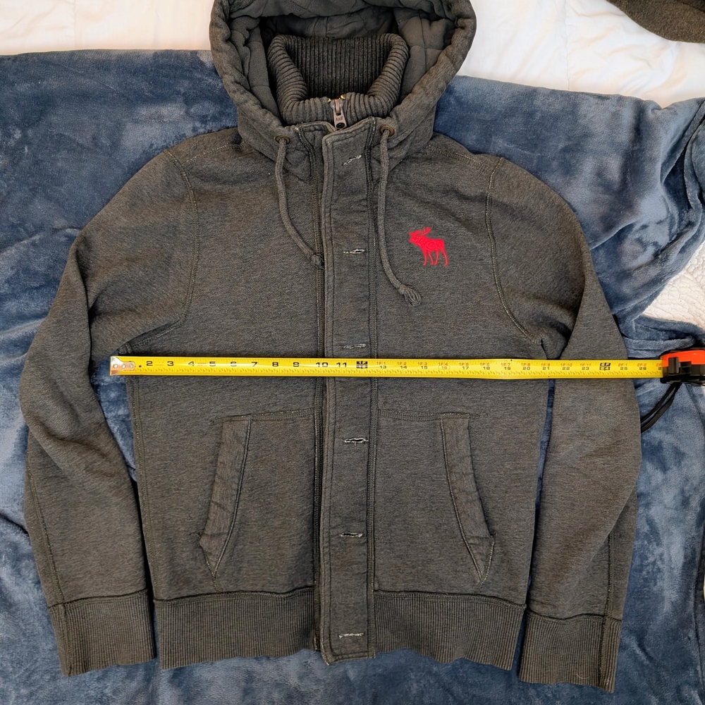 VTG Abercrombie & Fitch Gray Heavyweight Hoodie Jacket with Red  Logo Muscle Fit - Picture 5 of 11